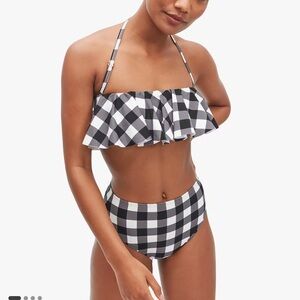 Black & White Shoreside Plaid Ruffle Bandeau Top W/ High Waist Matching Bottoms